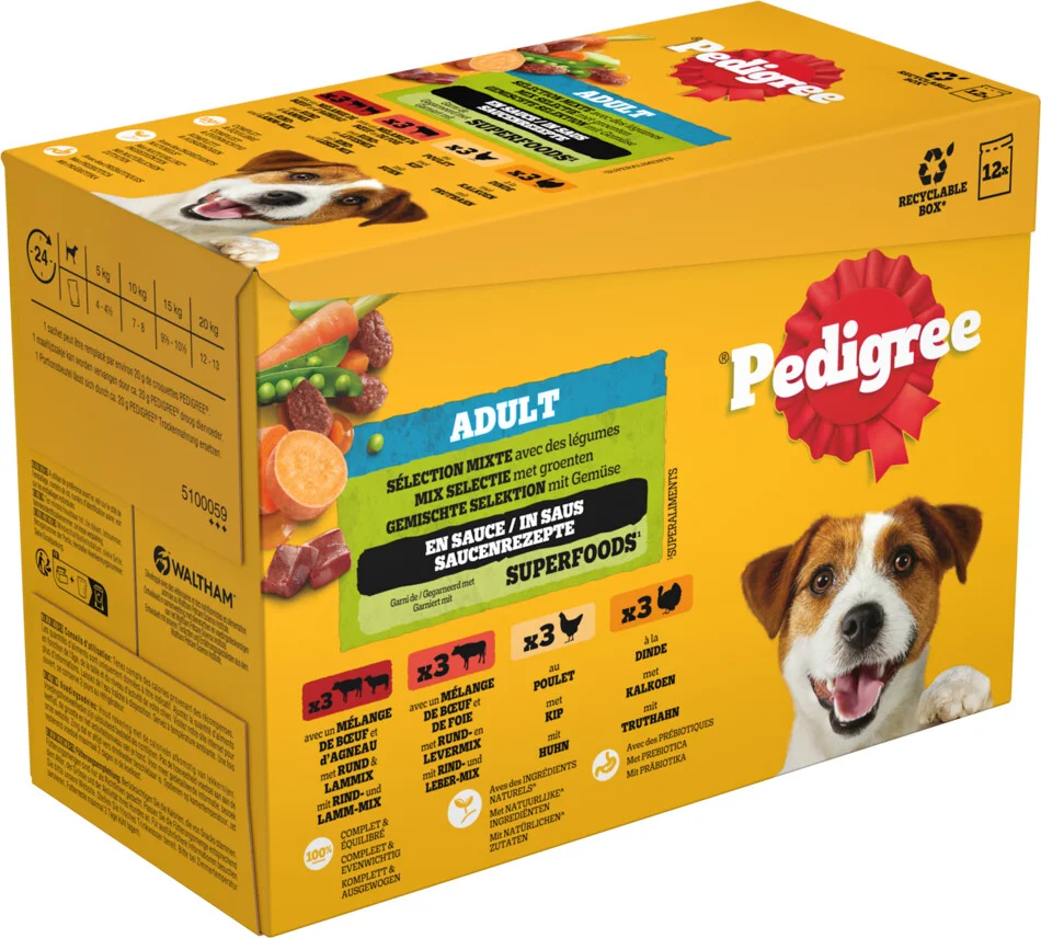 4x Pedigree Adult Selection Maaltijdzakjes Multipack 12 x 100 gr