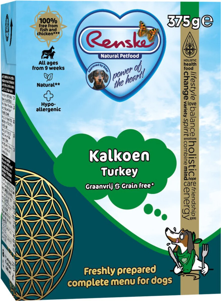 12x Renske Vers Graanvrij Tetra Hondenvoer Nat Kalkoen 375 gr