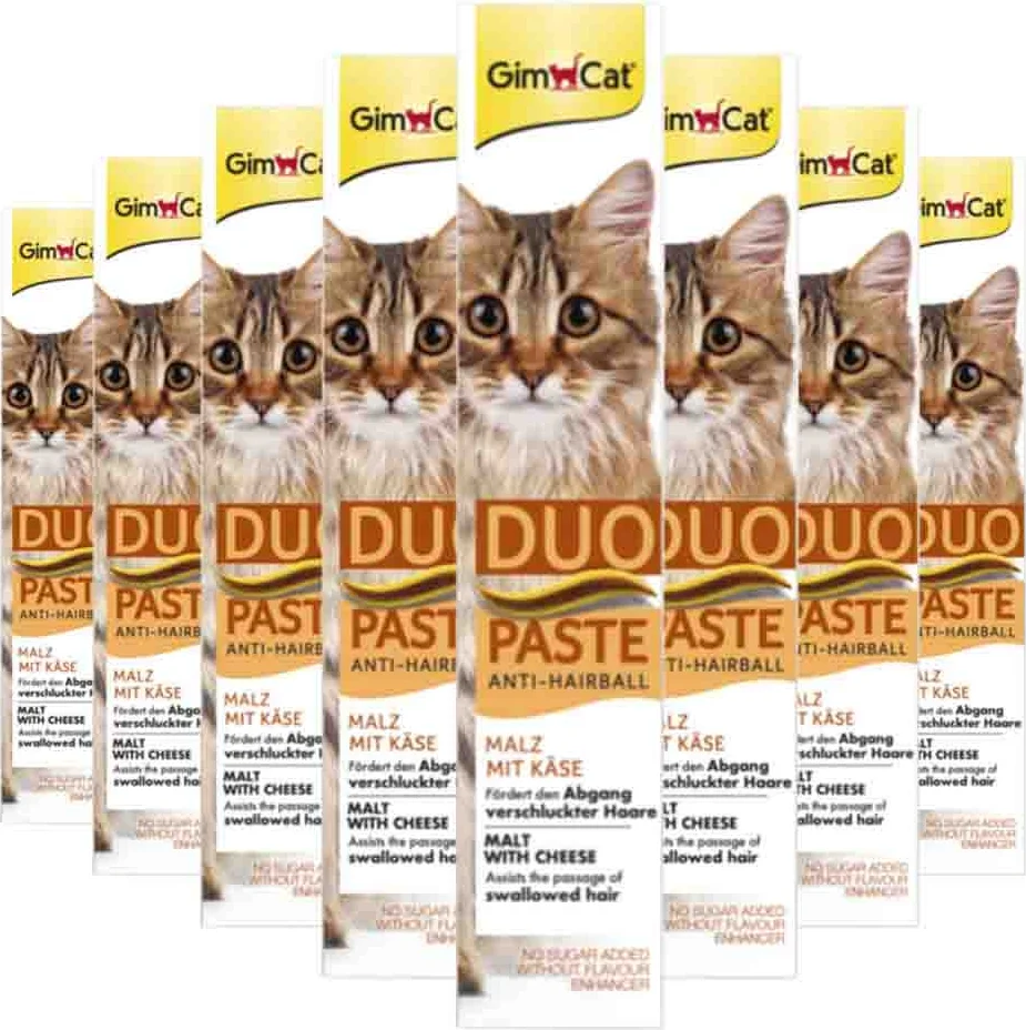 8x GimCat Anti-Hairball Duo-Paste Kaas & Mout 50 gr