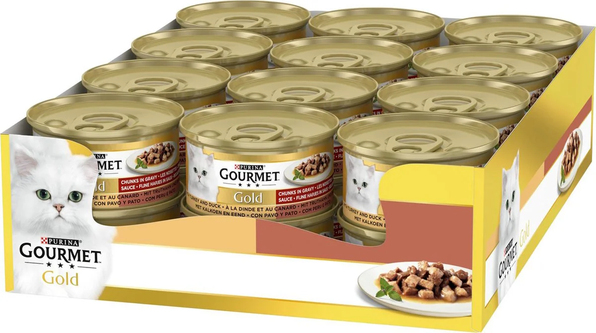 24x Gourmet Gold Kattenvoer Nat Fijne Hapjes Kalkoen - eend 85 gr
