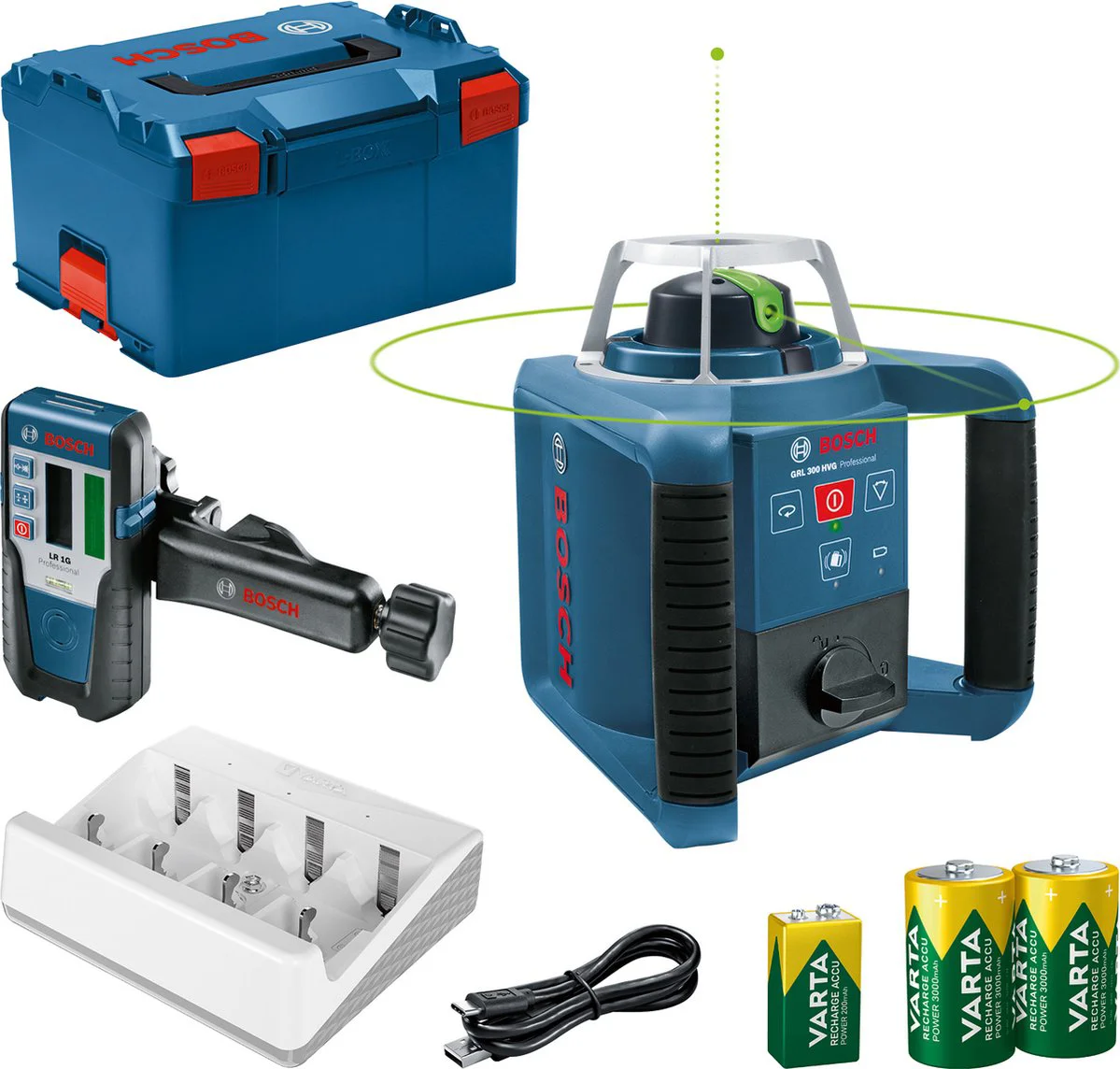 Bosch Professional PRO GRL 300 HVG + LR 1 G + VARTA Rotatielaser groen in L-Boxx - 0601061704