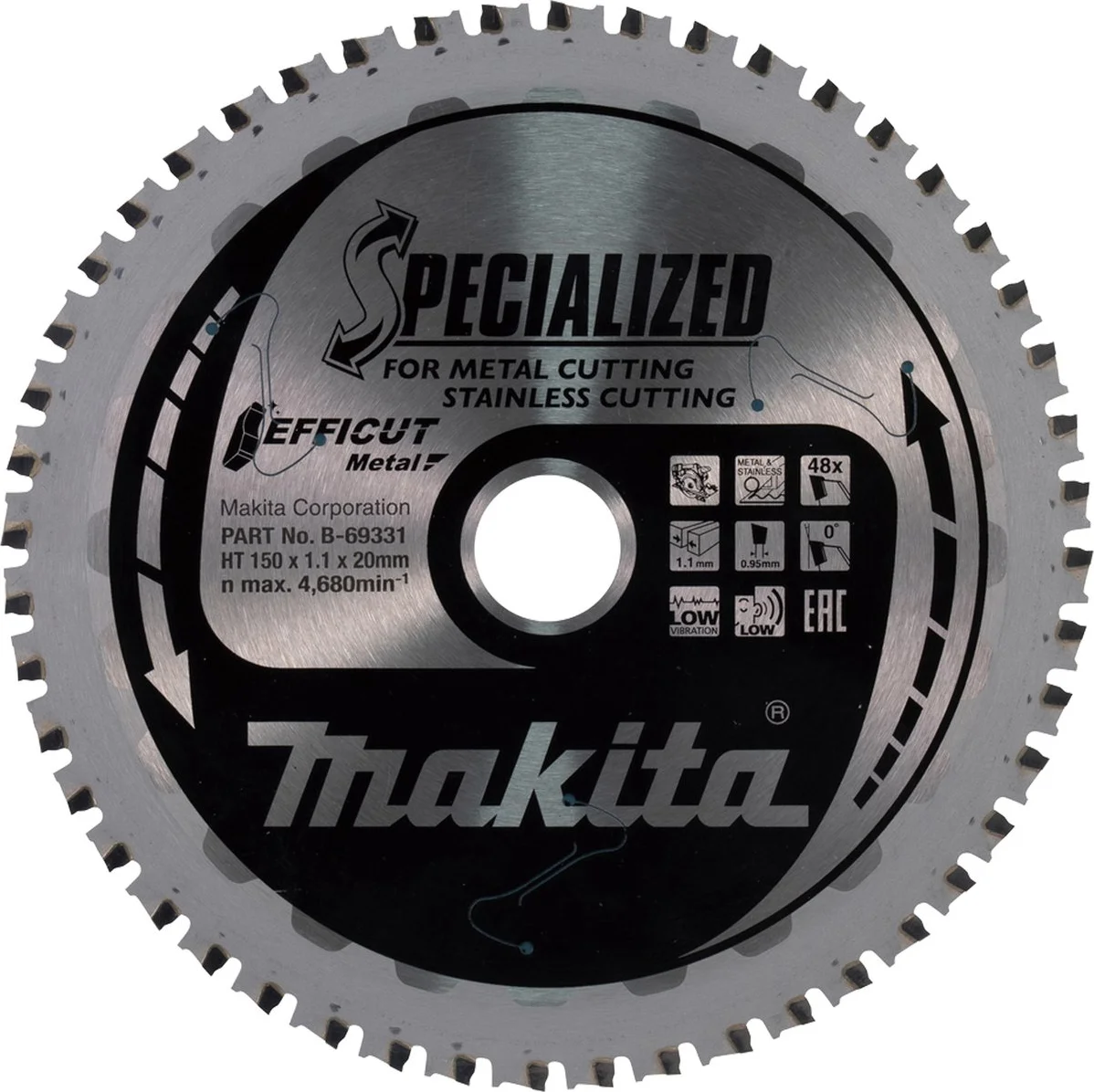 Makita B-69331 Cirkelzaagblad RVS/staal | Efficut | 150 x 20 mm | 48-tands