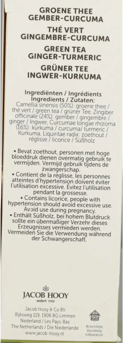 Jacob Hooy Groene Thee Gember Curcuma 20ST