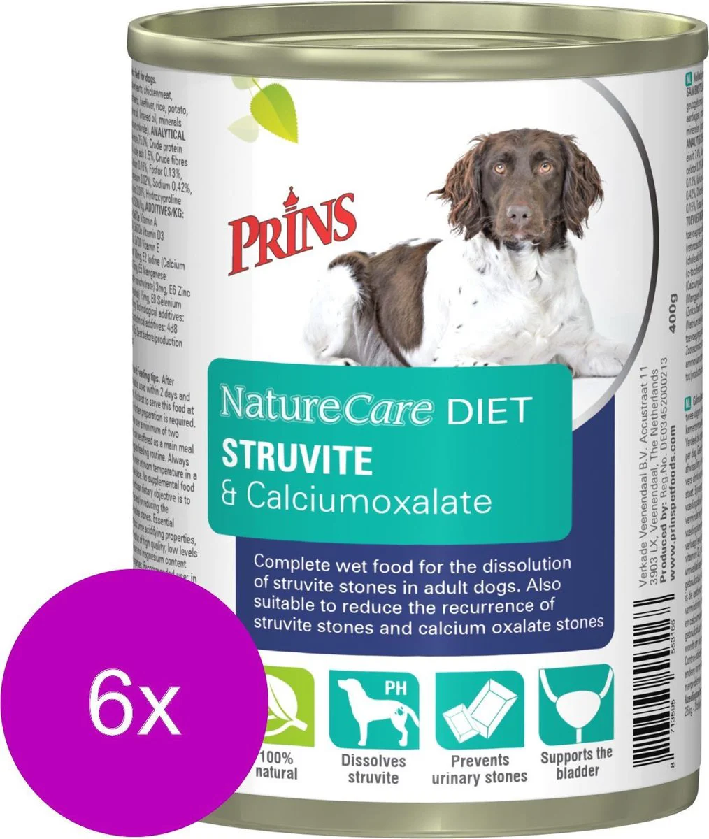6x Prins NatureCare Diet Struvite & Calciumoxalate Hondenvoer Nat 400 gr