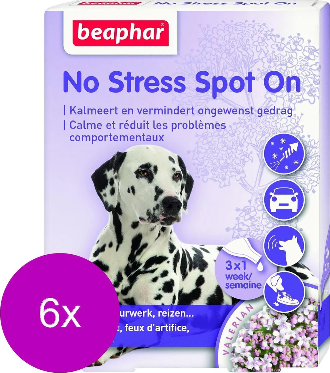 6x Beaphar No Stress Hond Spot On 3 pipetten