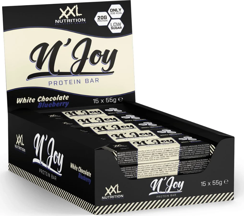 15x XXL Nutrition NJOY Proteïne Bar Witte Chocolade & Bosbes 55 gr