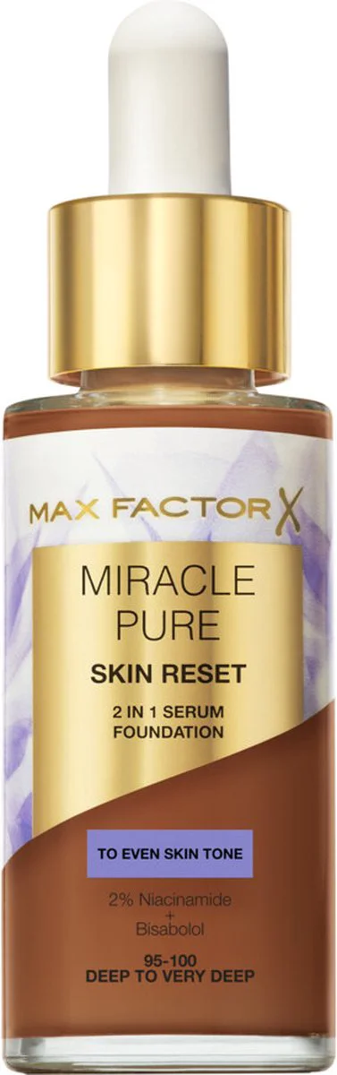 Max Factor Miracle Pure 2in1 Skin Reset Serum Foundation Deep to Very Deep 30 ml