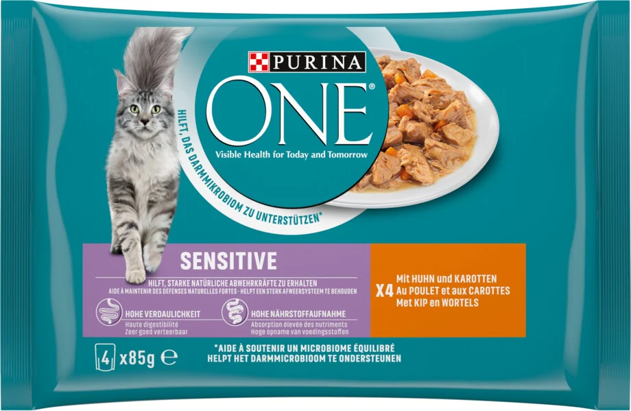 12x Purina ONE Kattenvoer Nat Sensitive Adult Kip & Wortel 4 x 85 gr