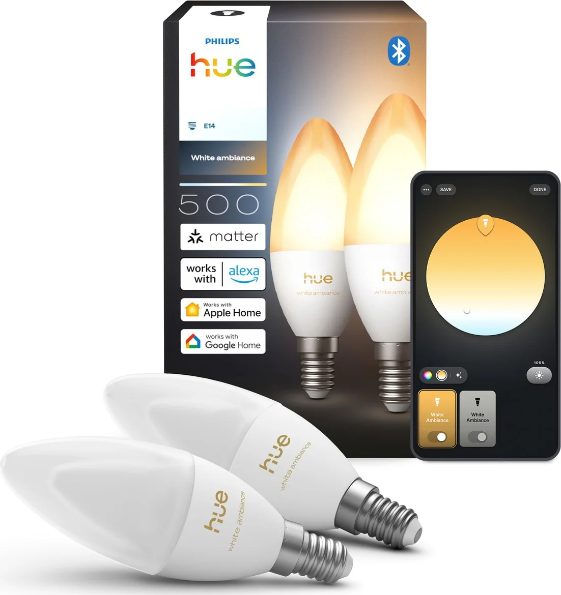 Philips Hue Kaarslamp White Ambiance E14 Duo Pack