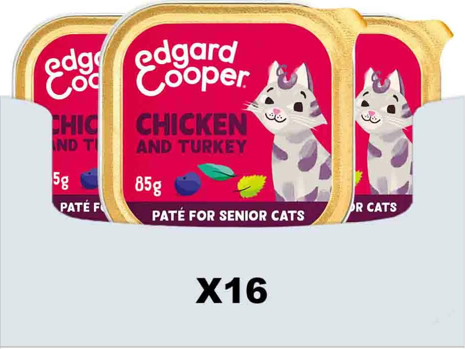 16x Edgard & Cooper Kattenvoer Senior Pate Kip - Kalkoen 85 gr
