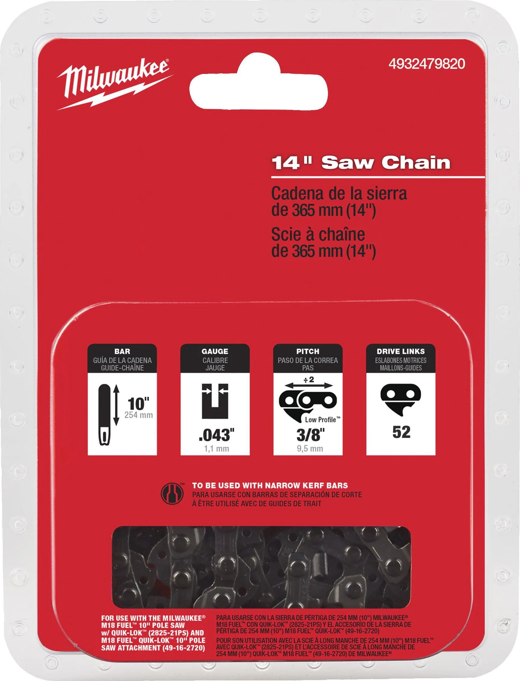 Milwaukee Ketting voor kettingzaag 356 mm FCHS35 - 4932479820