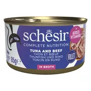 12x Schesir Complete & Balanced Kattenvoer Tonijn en Rundvlees in Boullion 85 gr