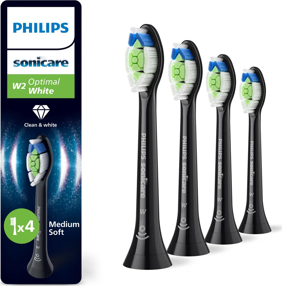 Philips Sonicare Opzetborstels Optimal White W2 Zwart 4 stuks