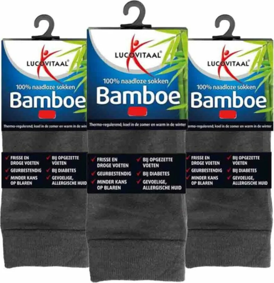 3x Lucovitaal Bamboe Sok Lang Antraciet Maat 43-46 1 paar