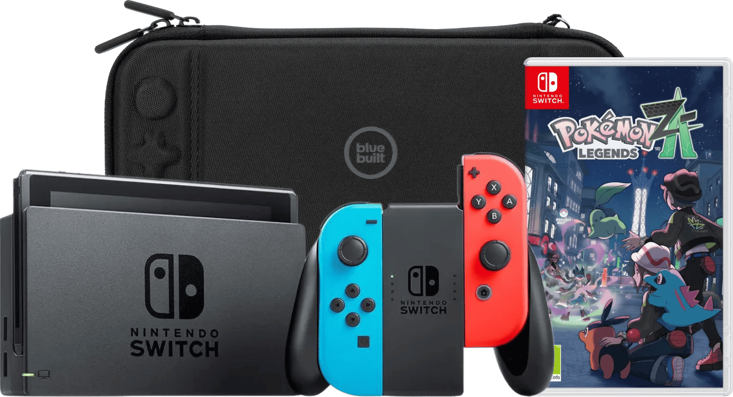 Nintendo Switch Rood/Blauw + Pokémon Legends: Z-A + BlueBuilt Beschermhoes