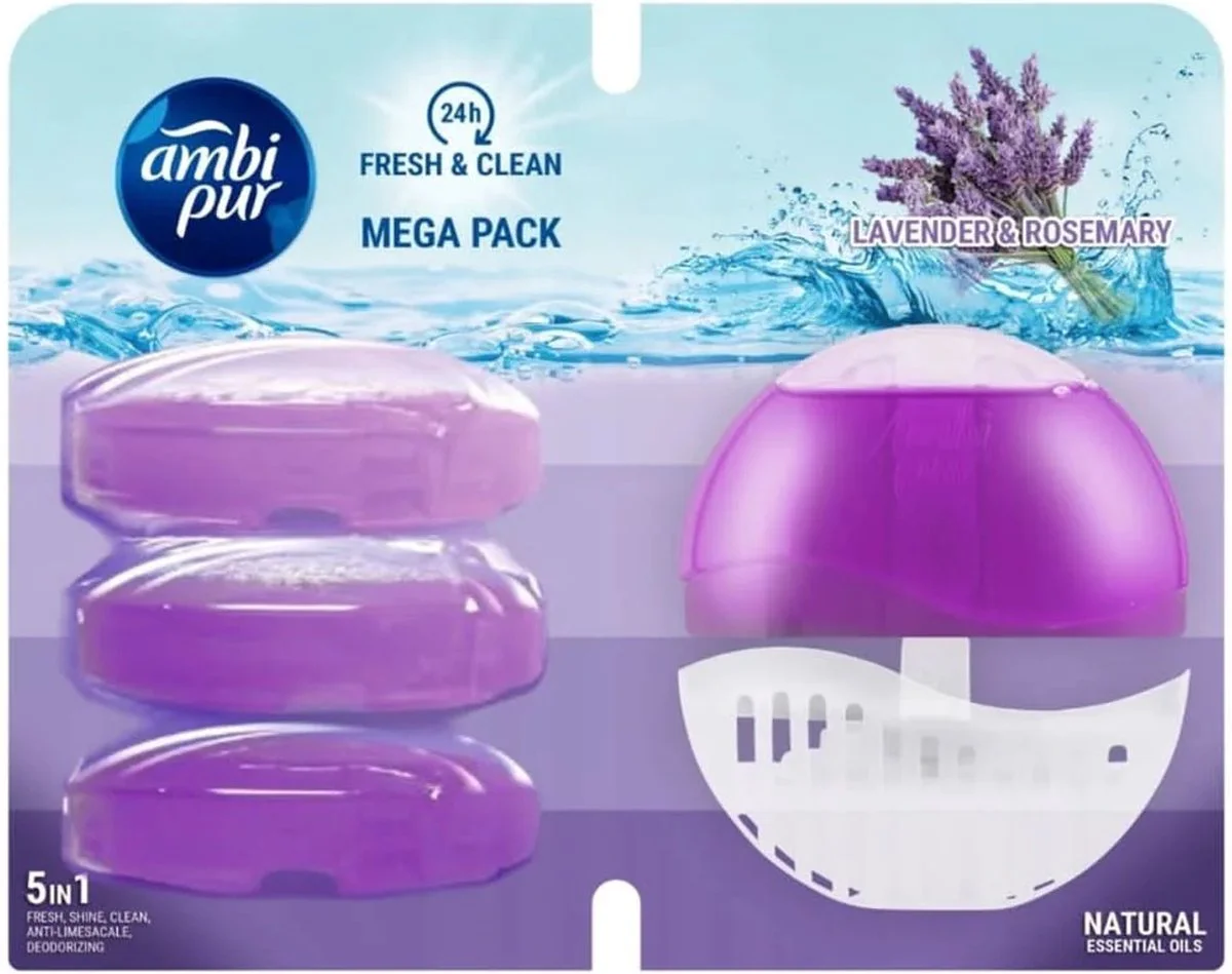 Ambi Pur Toiletblok Houder + 4 Navullingen Lavendel & Rozemarijn