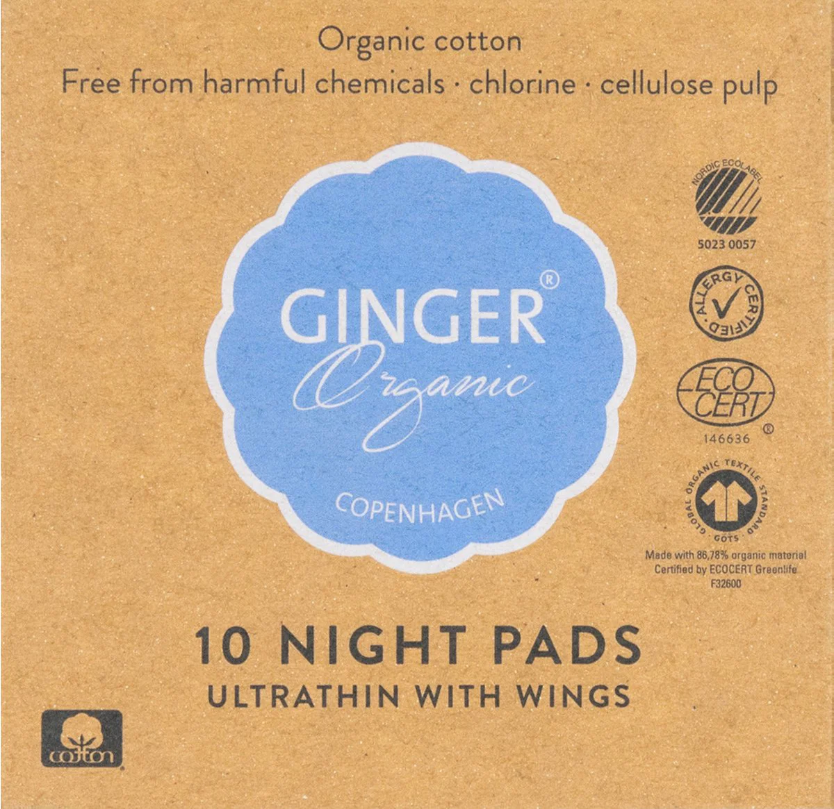 Ginger Organic Maandverband Ultradun Night 10ST