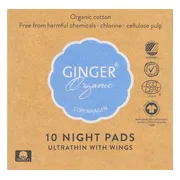 Ginger Organic Maandverband Ultradun Night 10ST