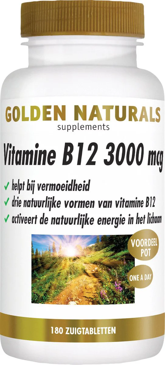 Golden Naturals Vitamine B12 3000mcg Vegan 180 zuigtabletten