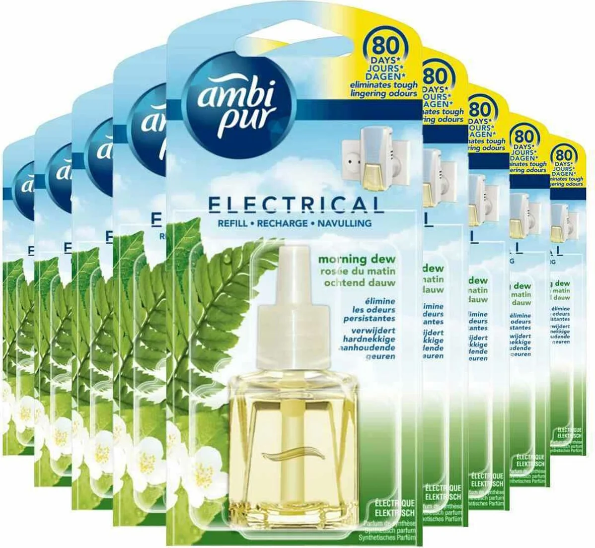 9x Ambi Pur Elektrische Geurverspreiders Navulling Morning Dew