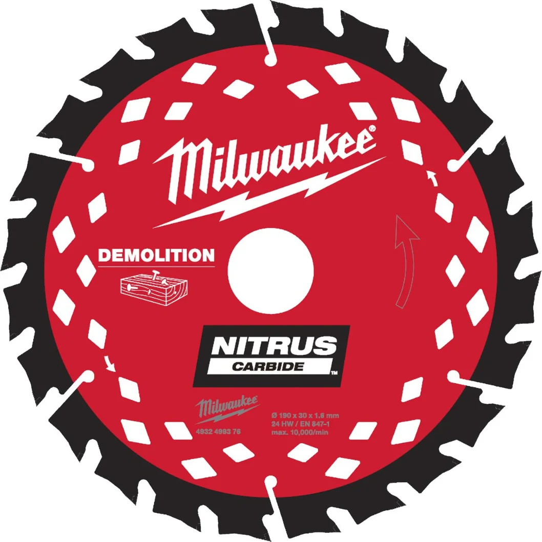 Milwaukee Cirkelzaagblad voor hout met spijkers | NITRUS | Ø 190mm Asgat 30mm 24T - 4932499376