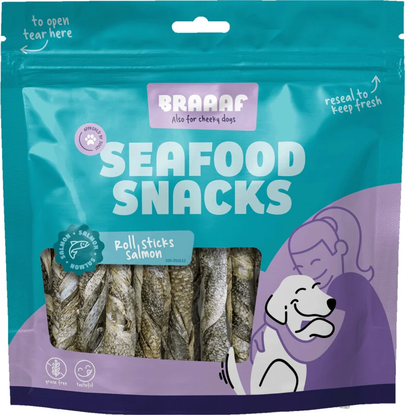 Braaaf Hondensnack Rol Sticks Zalm 12 cm 175 gr