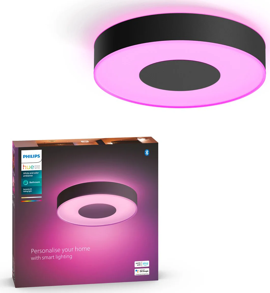 Philips Hue Xamento badkamerplafondlamp - wit en gekleurd licht - zwart - 38cm