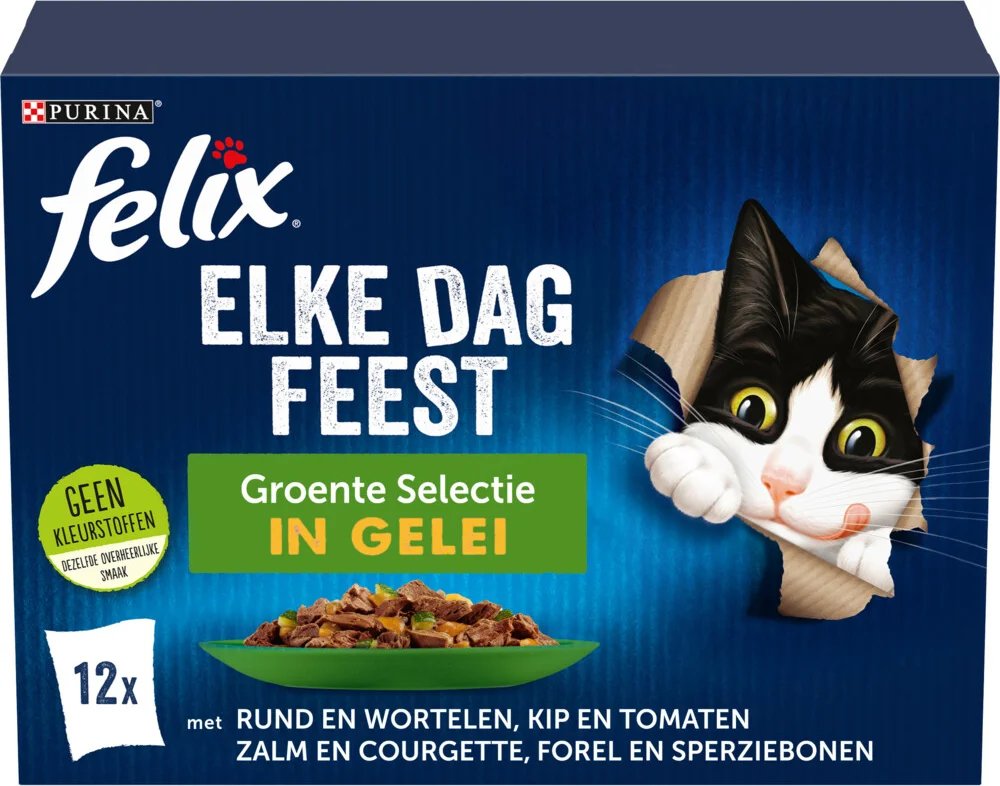 Felix Kattenvoer Nat Pouch in Gelei Elke Dag Feest Groente Selectie 12 x 85 gr