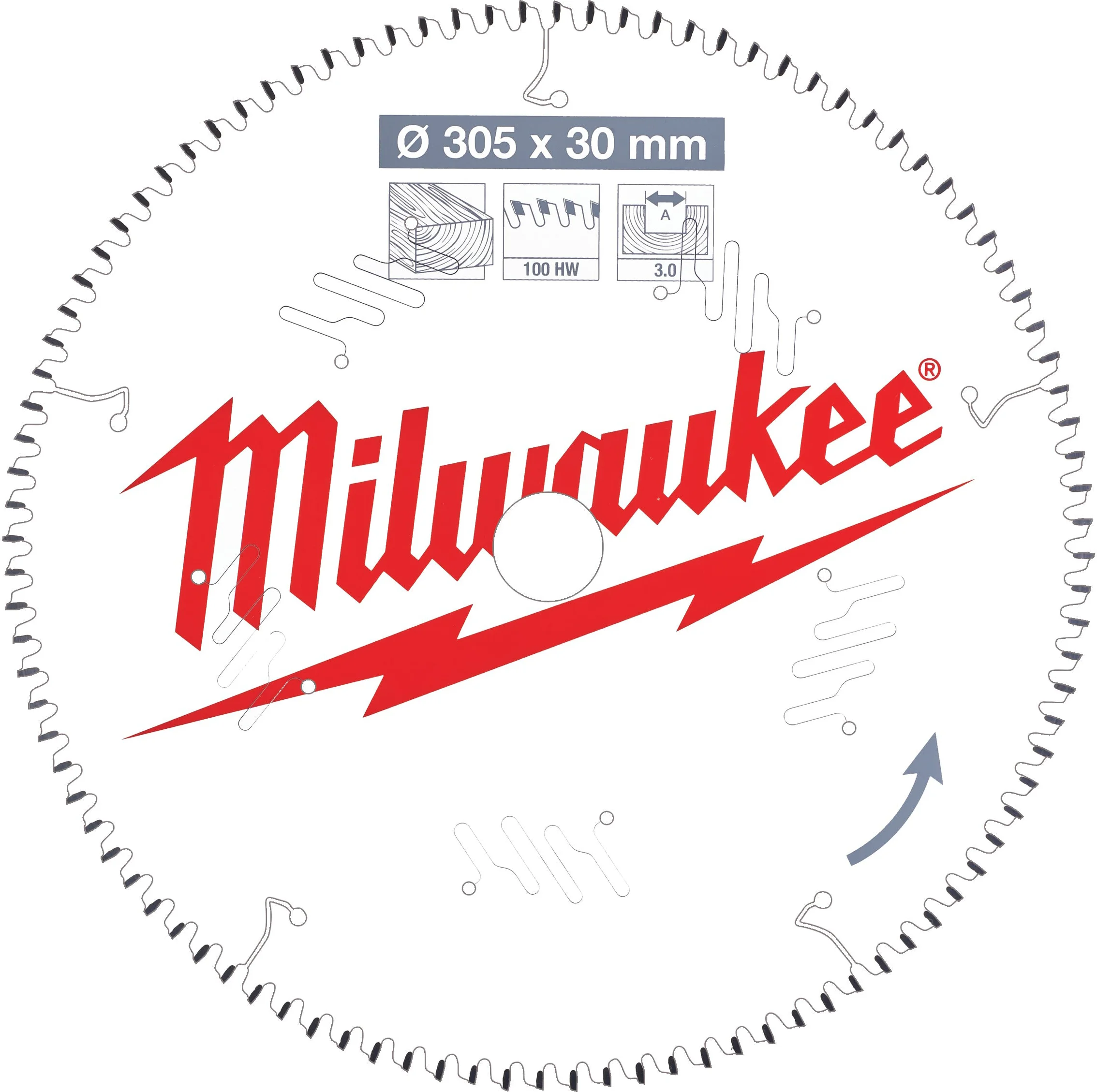 Milwaukee Cirkelzaagblad voor Hout | Ø 305mm Asgat 30mm 100T - 4932471322