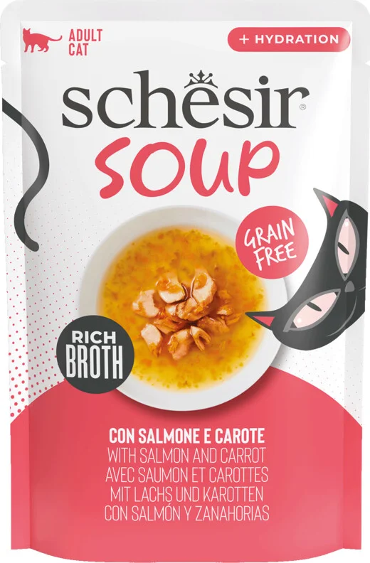 12x Schesir Complementary in Soep Kattenvoer Nat Zalm & Wortel 40 gr
