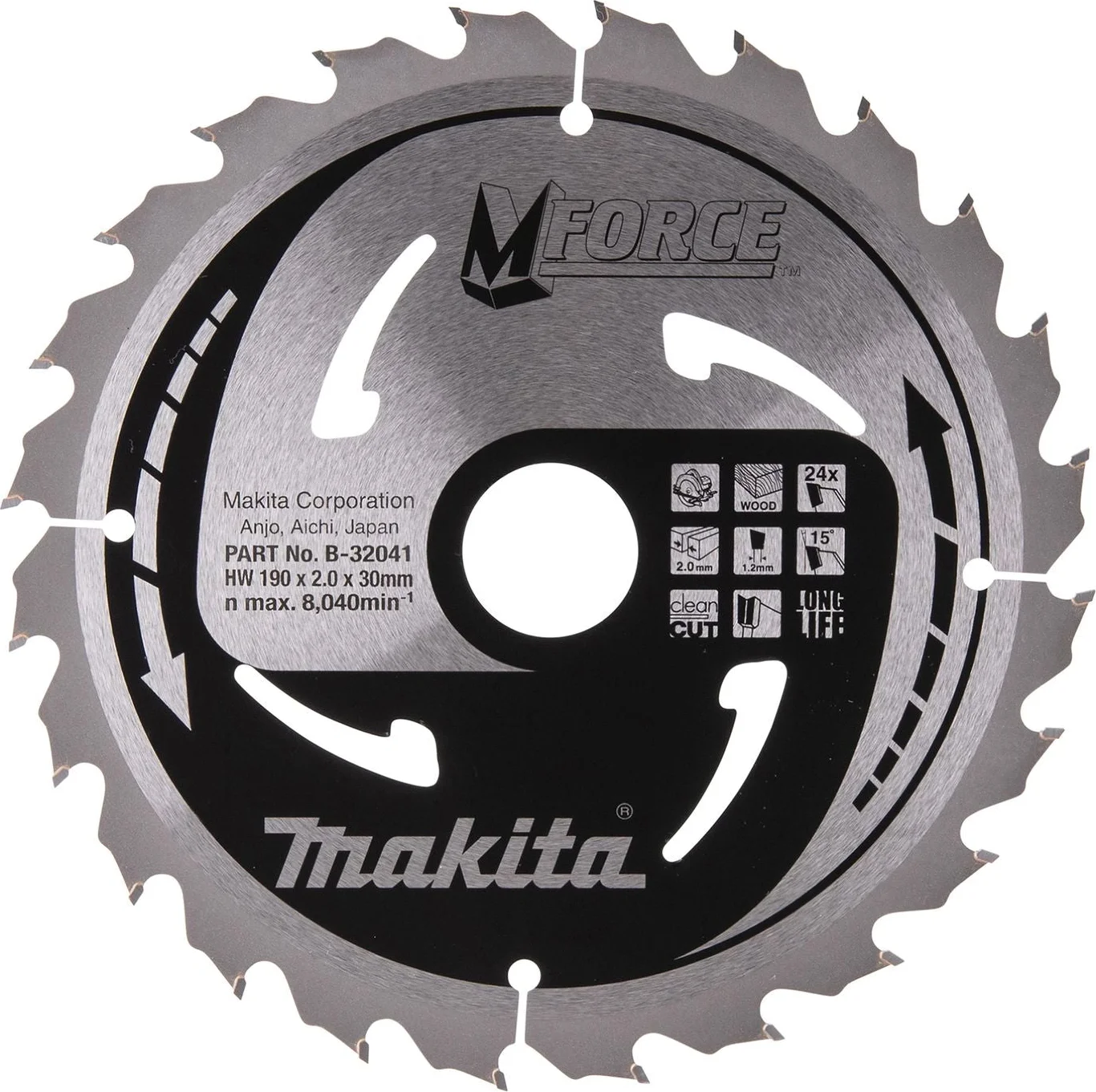 Makita Cirkelzaagblad voor Hout | Mforce | Ø 190mm Asgat 30mm 24T - B-32041