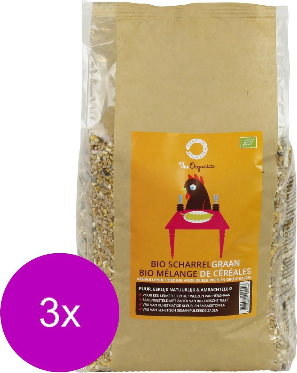 Via Organica Bio Scharrelgraan - Kippenvoer - 3 x 4 kg Bio NL-BIO-01