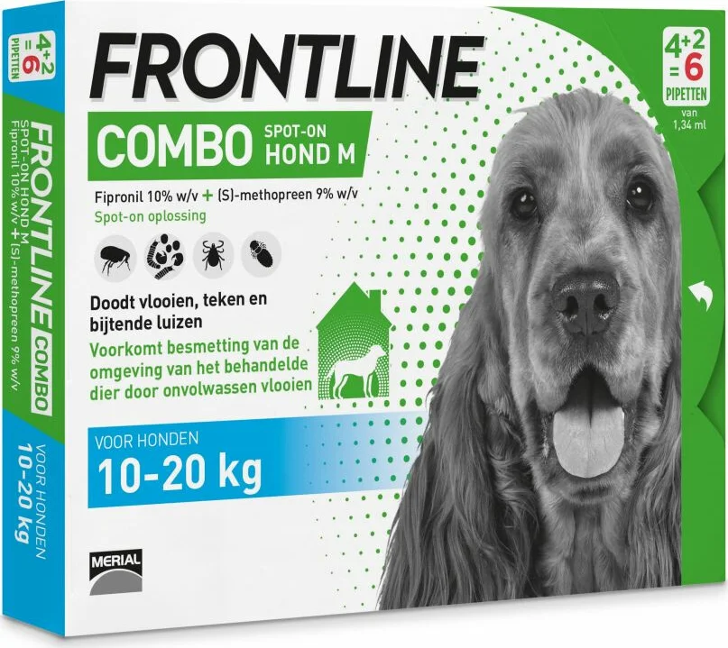 Frontline Combo Spot On Anti Vlooien en Teken Druppels Hond 10 - 20 kg 6 pipetten