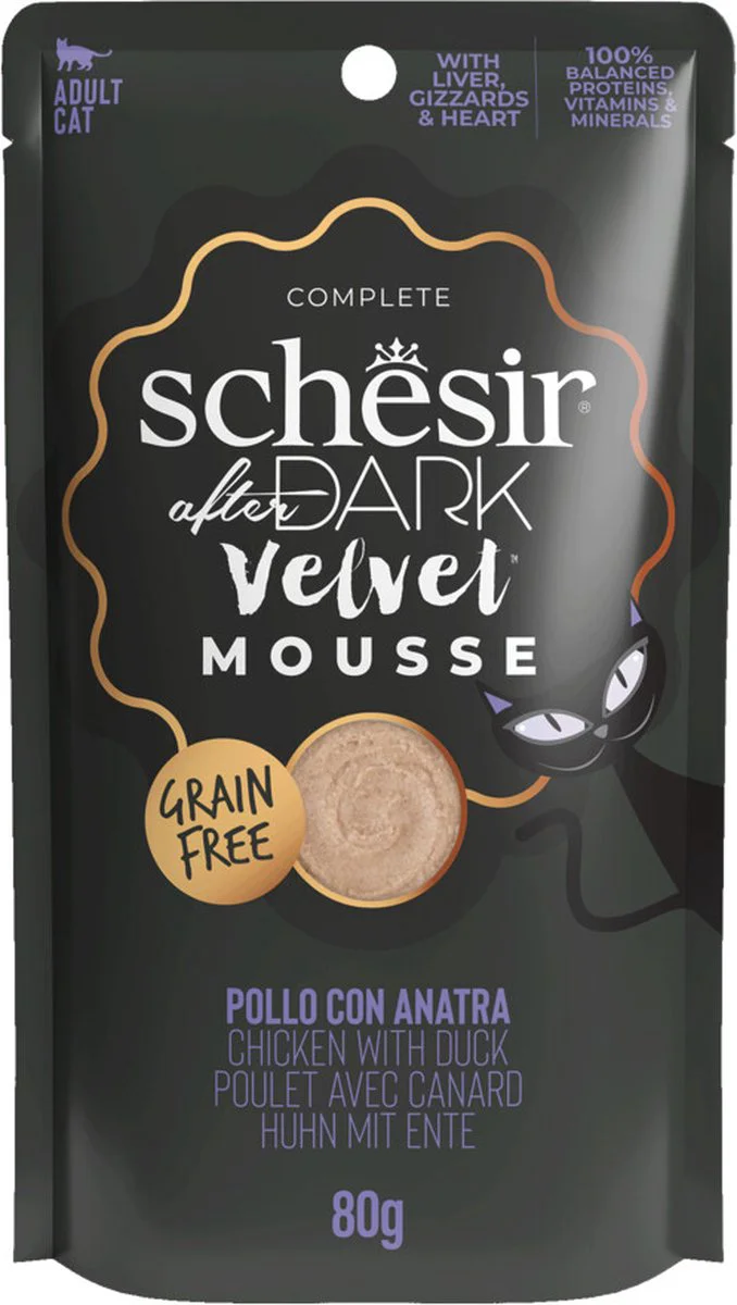 12x Schesir After Dark Velvet Mousse Kip & Eend 80 gr