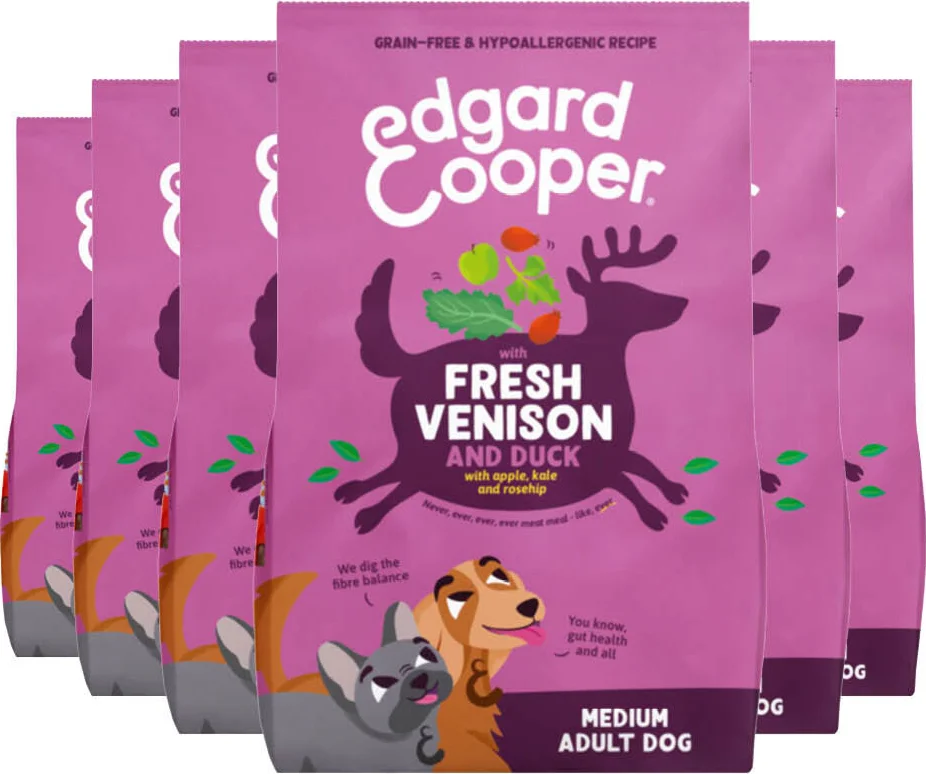 6x Edgard & Cooper Hondenvoer Droog Hert & Eend Medium 1 kg
