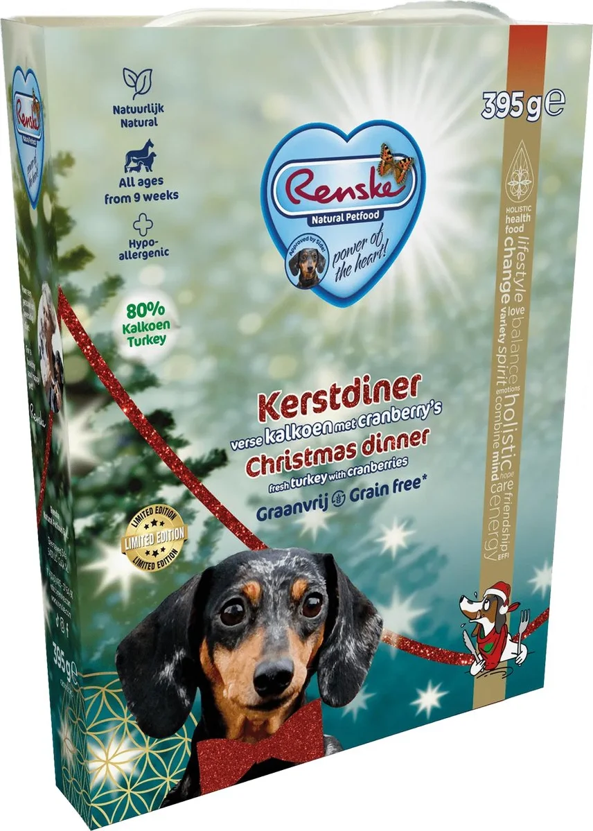 Renske Hondenvoer Vers Gestoomd Complete Menu Kerstdiner Kalkoen & Cranberry 395 gr