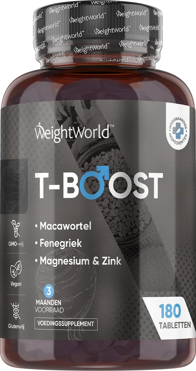 WeightWorld Natuurlijke Testosterone Booster - Met Magnesium, Zink, Vitamine D3 en Maca - 180 tabletten voor 3 maanden - Draagt bij aan normale testosterongehalten - Vegan