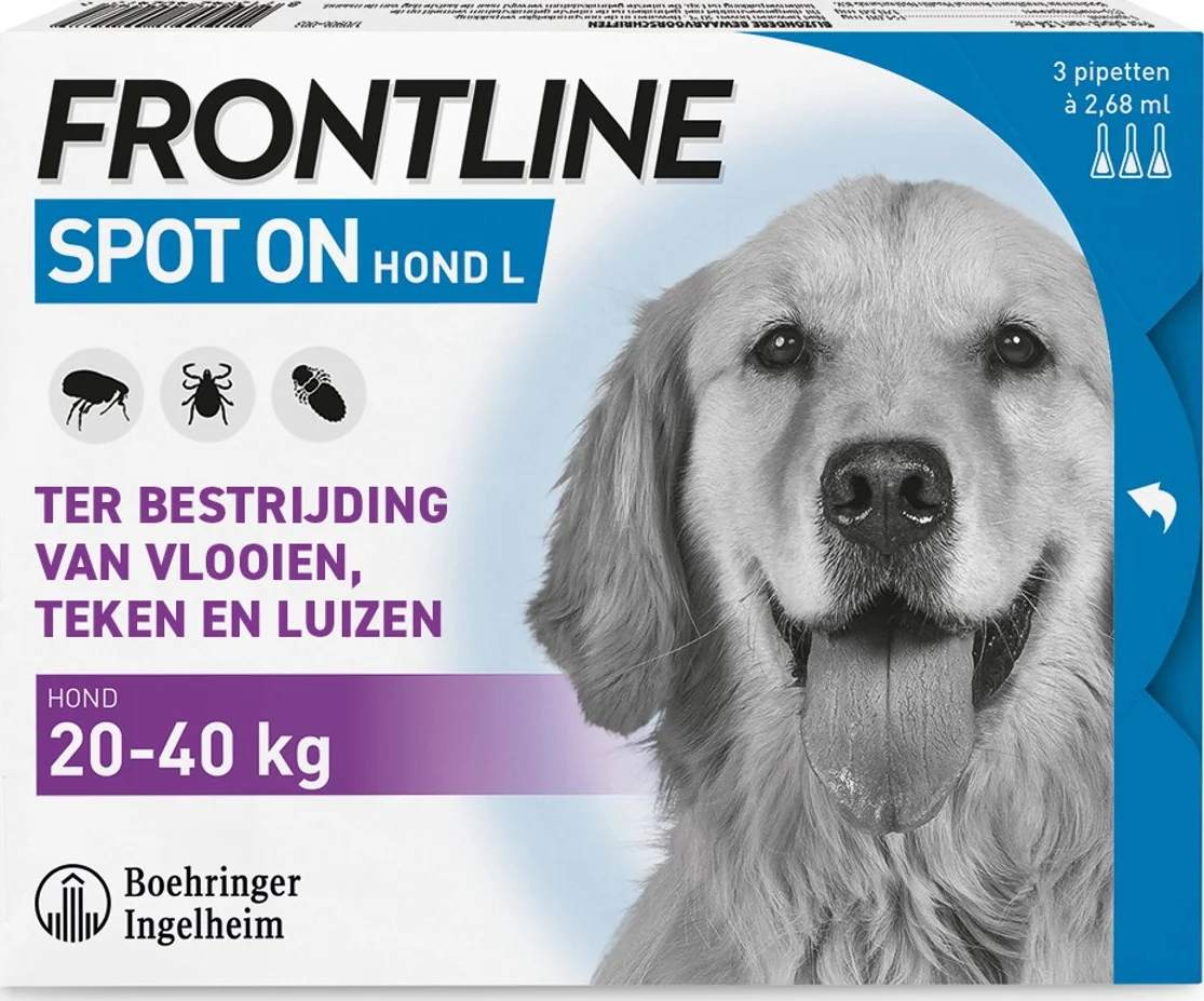 Frontline Spot On Anti Vlooien en Teken Druppels Hond L 20 - 40 kg 3 pipetten