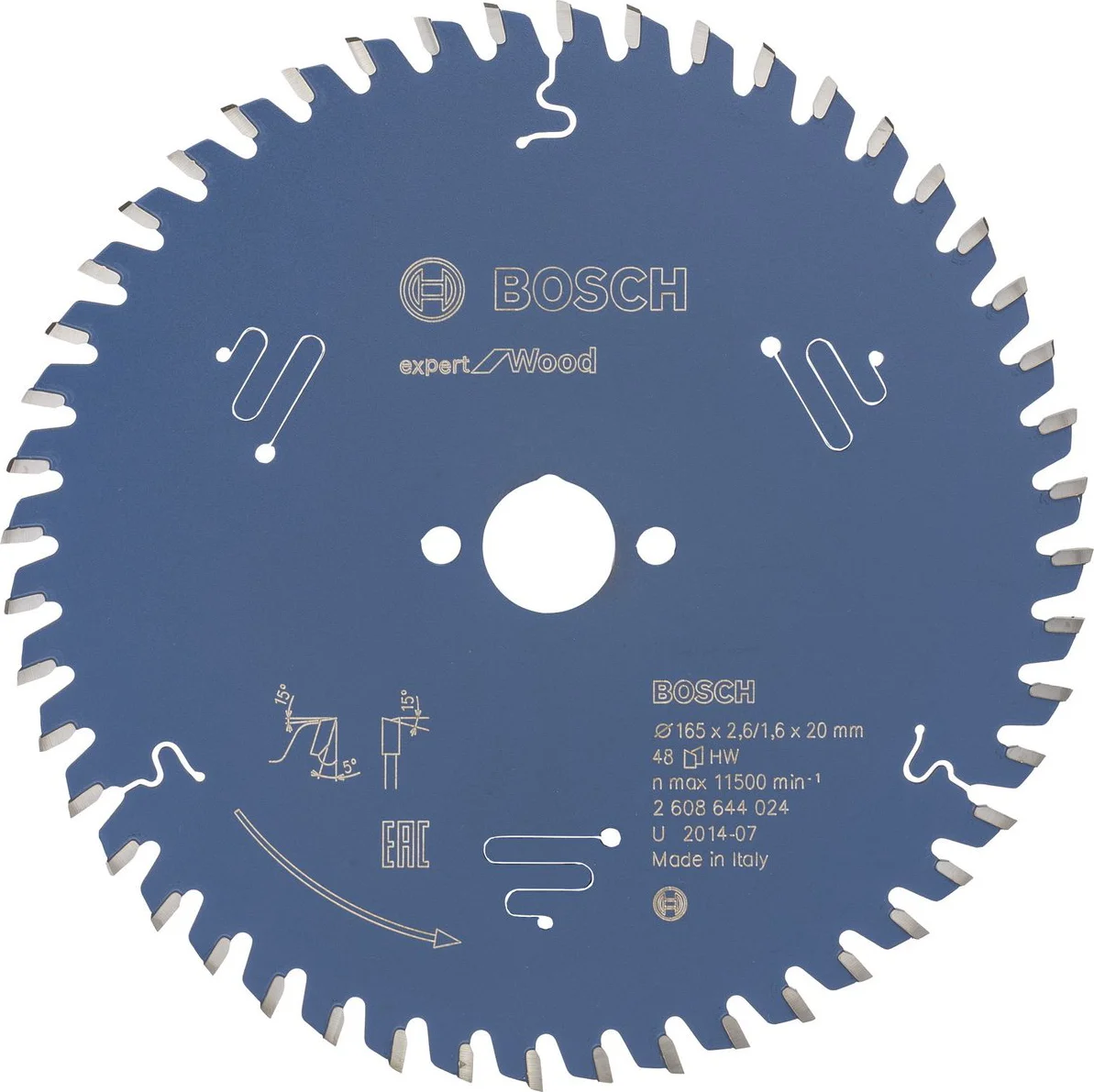 Bosch Professional Cirkelzaagblad EXPERT Wood | Ø 165 x 2,6 x 20mm 48T - 2608644024