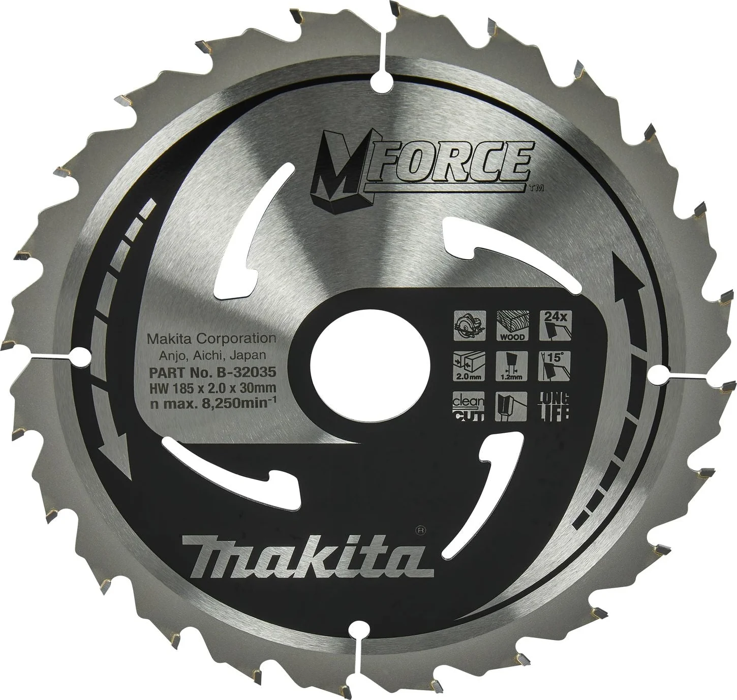 Makita Cirkelzaagblad voor Hout | Mforce | Ø 185mm Asgat 30mm 24T - B-32035
