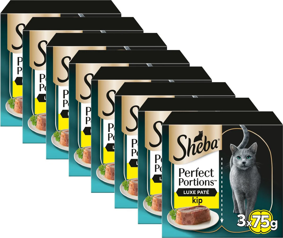 8x Sheba Perfect Portions Adult Kattenvoer Natvoer Luxe Kip Paté 112,5 gr