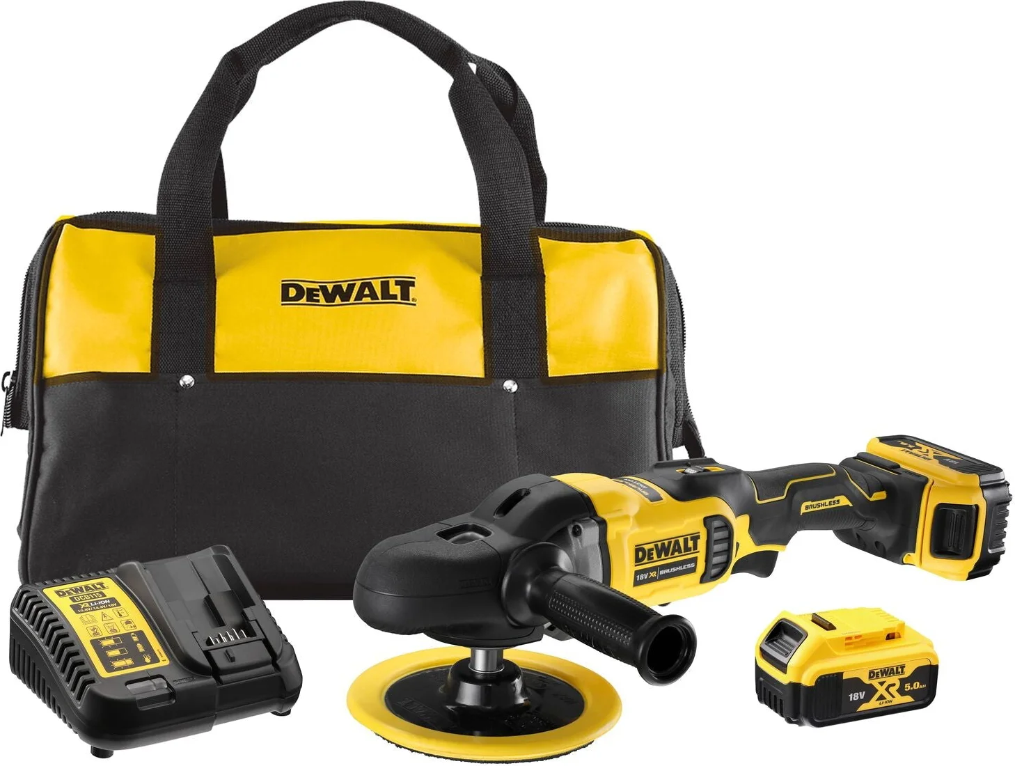 DeWALT DCM849P2 Accu haakse polijstmachine 125-180mm 18V XR 5.0Ah in Transporttas