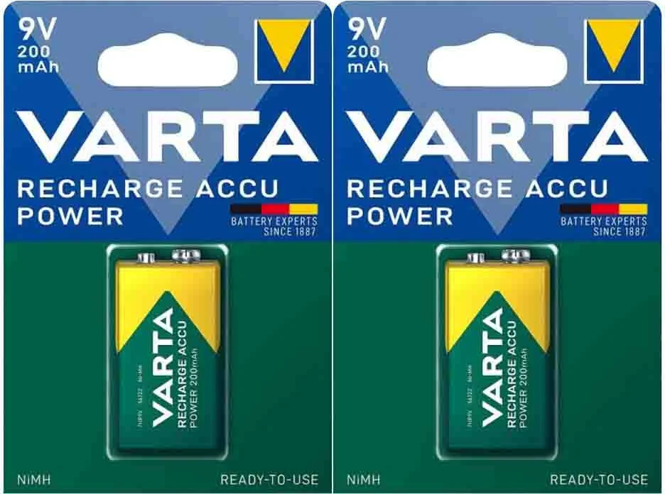 2x Varta Recharge Accu Power Oplaadbare Batterijen 9V 200mAh