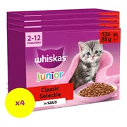 4x Whiskas Junior Multipack Classic Selectie in Saus 12 x 85 gr