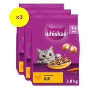 3x Whiskas 1+ Adult Katten Droogvoer Kip 3,8 kg