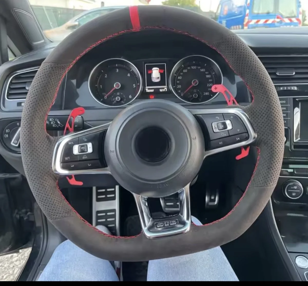 Stuur Hoes Alcantara Geschikt Voor VW Golf 7 Golf 7.5 Polo 6C GTI GTD TSI R LINE TCR Suede Rode Sticksels Clubsport Look 12 o'clock Stripe
