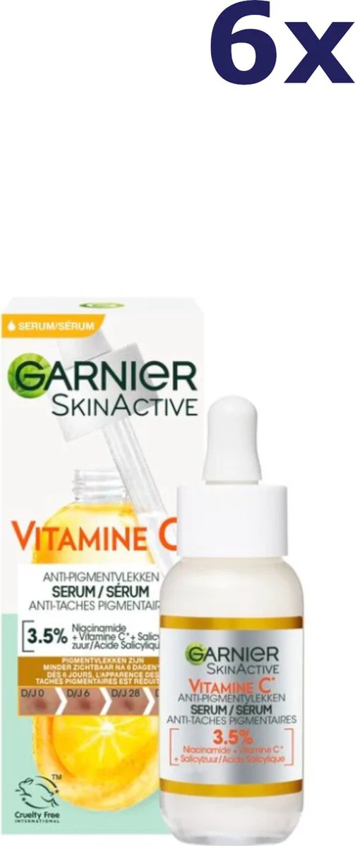 6x Garnier SkinActive Vitamine C Anti-Dark Spot Serum 30 ml