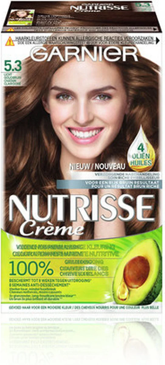 3x Garnier Nutrisse Ultra Crème Permanente Haarkleuring 5.3 Licht goudbruin