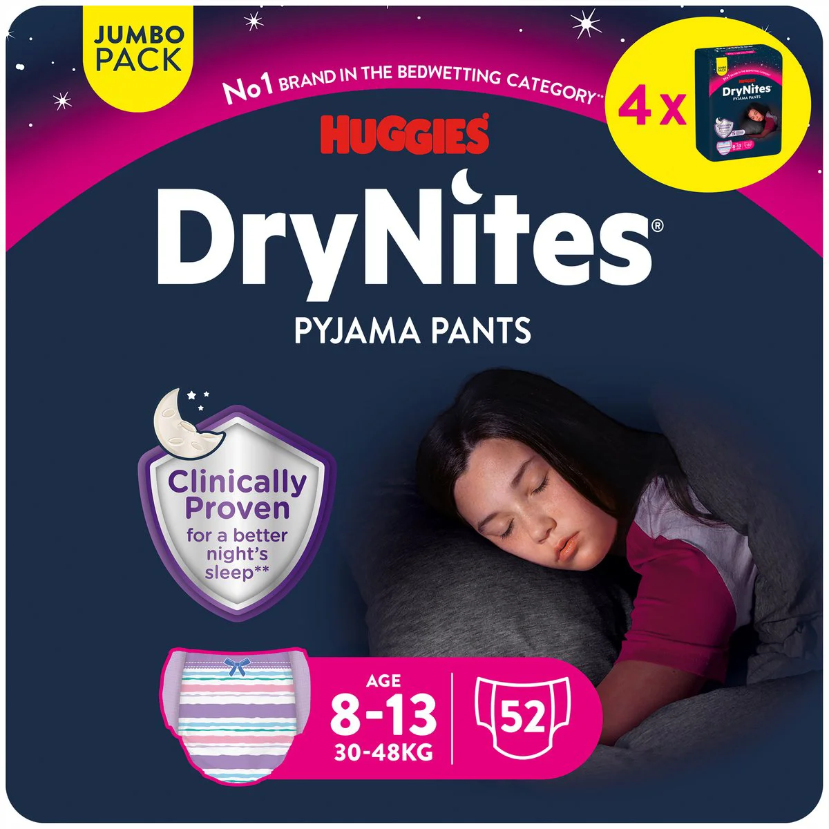 Huggies DryNites luierbroekjes - meisjes - 8 tot 13 jaar (30 - 48 kg) - 52 nachtbroekjes - voordeelverpakking