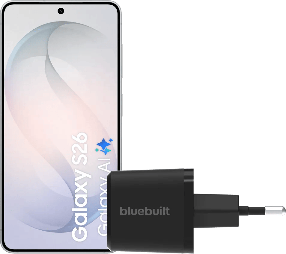 Samsung Galaxy S26 256GB Wit 5G + BlueBuilt Oplader 65 Watt Zwart